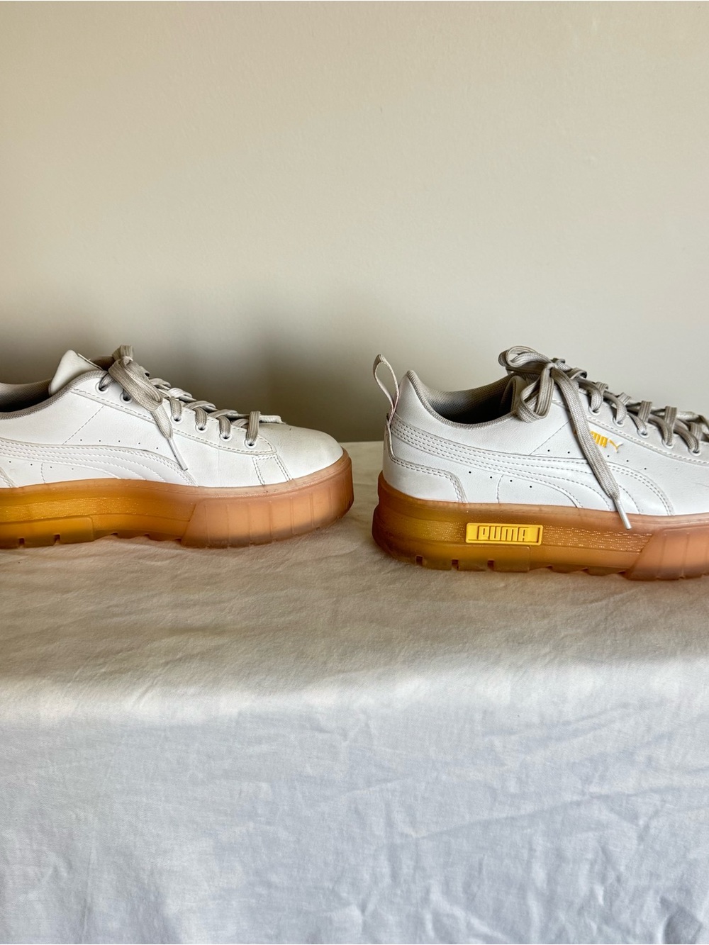 Puma White Sneakers with Pink Gum Outsole